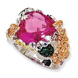 Sterling Silver CZ & Synthetic Pink Sapphire Frog Ring