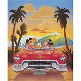 IMAGE OF Canvas Gallery Wrap Walt Disney Mickey and Minnie Mouse Beach Car Art Print Poster - 16x20 by Rich and Framous