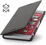 StilGut® Book Type, Leather Case for Sony Xperia Z3, Black without Clip