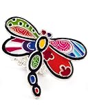 Silvertone Multi Colored Epoxy Dragonfly Stretch Fashion Ring