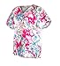 G Med Women's Printed Mock Wrap V Neck Back Tie 2 Pockets Scrub Top