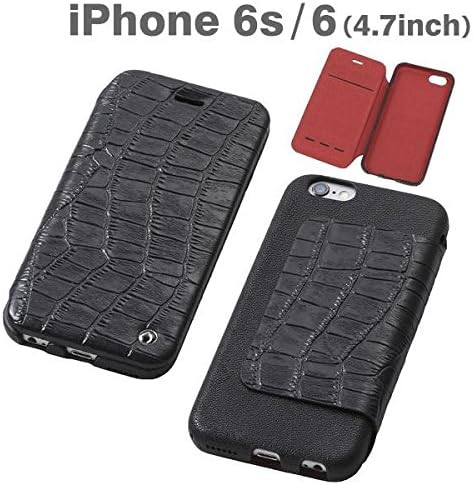 Original Leather Case, Luxury Croc Style Embossed With Full Leather Flip Case for iPhone 6 / 6s (Black)