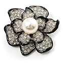 Bridal Faux Pearl Crystal Flower Brooch (Silver-Tone)