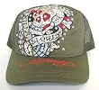Ed Hardy Green Rhinestone Cap - Love Kills Slowly Skull Design