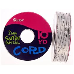 2mm Satin Rattail Cord, White/Silver, 10 yd roll (Pack of 1)