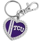 Texas Christian Horned Frogs (TCU) Silvertone Heart Keychain