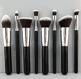 Premium Synthetic Kabuki Makeup Brush Set Cosmetics Foundation Blending Blush Eyeliner Face Powder Brush Makeup Brush Kit (8pcs, Silver Black)
