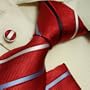 NEW Designer blue red Stripes 100% Jacquard Woven Silk tie hanky Mens NeckTie and Cuff Links white ties Cufflinks and handkerchiefs Set H5035