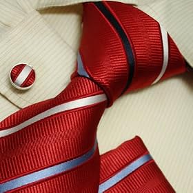Buy H5035 NEW Designer blue red Stripes 100% Jacquard Woven Silk tie hanky Mens NeckTie and Cuff Links... by Y&G tie and cufflinks set