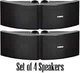 Yamaha All Weather Outdoor / Indoor Wall Mountable Natural Sound 120 watt 2 way Acoustic Suspension Speakers - Set of 4 - Black - with 100ft 16 AWG Speaker Wire - Compatible with All Audio / Video Home Theater Sound Systems, Components, CD Players, or Receivers - Also Designed for Book Shelf or Desktop Use