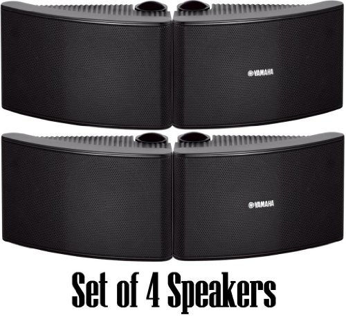 Yamaha All Weather Outdoor / Indoor Wall Mountable Natural Sound 180 watt 2 way Acoustic Suspension Speakers - Set of 4 - Black - with 100ft 16 AWG Speaker Wire - Compatible with All Audio / Video Home Theater Sound Systems, Components, CD Players, or Receivers - Also Designed for Book Shelf or Desktop Use