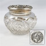 Dresser Jar, Glass w/ Silverplate Lid Cherub/Art Nouveau Lid