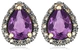 Image of 14k Yellow Gold 8x6 Pear-Shaped Amethyst and Brown Diamond Earrings Set in Black Rhodium (1/4 cttw)