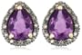 14k Yellow Gold 8x6 Pear-Shaped Amethyst and Brown Diamond Earrings Set in Black Rhodium (1/4 cttw)