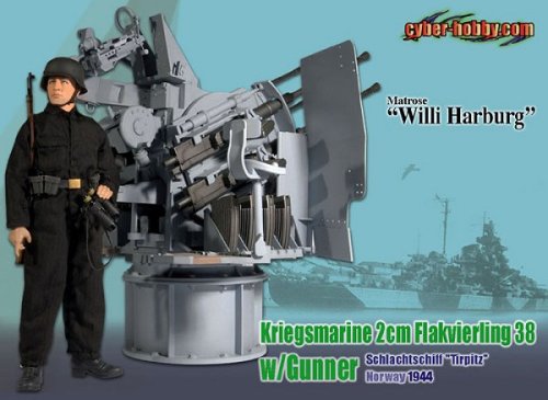 WW2 ドイツ海軍 4連装2cm対空機関砲 Flak38 w/射撃手 「ヴィリー・ハールブルク」 戦艦ティルピッツ （ノルウェー　1944年）