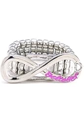 Belieber Infinity Sign Ring With Heart Stretch Band New Silver Color With Pink Enamel