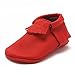 Sayoyo Baby Red Tassels Soft Sole Leather Infant Toddler Prewalker Shoes (6-12 months, Red)