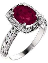 18K White Gold 9.00x7.00mm Oval Cut Rhodolite Garnet and Diamond Ring -- LIFETIME WARRANTY