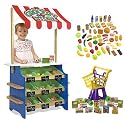 Melissa & Doug Grocery Store and Lemonade Stand Plus 52 Piece Play Food and Food in a Shopping Cart Bundle