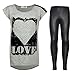 Kids Girls Love Printed Top & Stylish Fashion Wetlook Legging Set Age 7-13 Years