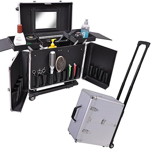 Rolling Makeup Hair Salon Stylist Train Case Clipper Trimmer Barber Tool Box Key