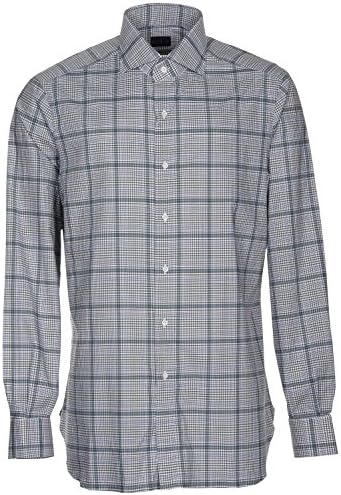 Eidos Napoli By Isaia Long-Sleeve Windowpane Dress Shirt Gray 18.5 x 37/38 46