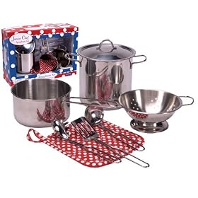 'Italian Spaghetti Chef Cooking Set' Children's Deluxe 8-piece Playset *Set includes one pasta pot with lid, one sauce pan, a strainer, three utensils and an oven mitt*