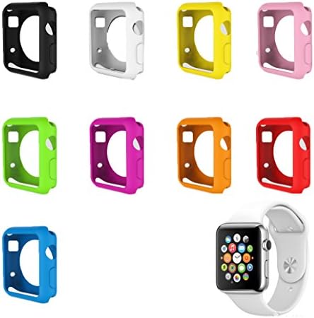 9 Piece Apple Watch TPU Casing by Purple Penguin, Matte Full 38mm Cover, Crystal Clear Multi Color, Ultra Clarity Touch Screen Cover, Anti-Fingerprint, Anti-bubble, Get Yours Today