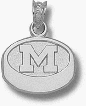 Michigan Wolverines M Hockey Puck 7/16 Pendant - Sterling Silver Jewelry