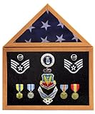 Solid Oak, 3X5 Flag Display Case w/ 12 in. Shadow Box, w/ Black Velvet, Light Stain-- for a folded flag that measures around 14