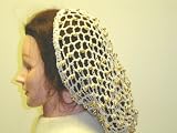 S153ig, Hand Crocheted Ivory Gimp Large Snood with Gold Pearls .