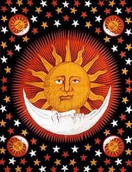 Red & Black Sun & Moon Indian Bedspread, Twin Size