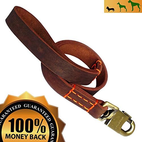 Dog Leash#luxury Real Leather Dog Leash, Brown 4feet By 1inch Width.with Solid Brass Hardware
