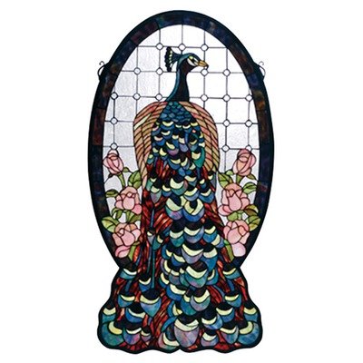 Tiffany Nouveau Peacock Profile Stained Glass Window