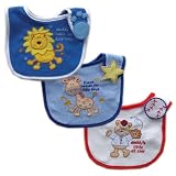 Luvable Friends 3-Pack Side-Closure, Applique & Embroidery Baby Bibs, Boy Set