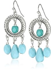NINE WEST VINTAGE AMERICA "WINTER BELLE" Silver Onyx Turquoise Colored Triple Drop Earrings
