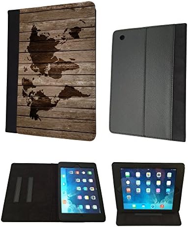 ipad air 2 2014 Vintage Wood Design Look Vintage World Map Designer Trend Wallet Case Flip Book Style Cover
