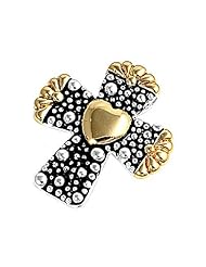 Sterling Silver Heart Cross Pendant Two Tone Christian Charm 925 Italy New 25mm (Pendant ONLY)