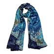 100% Luxurious Charmeuse Silk World Under the Sea Long Blue Scarf Shawl