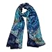 100% Luxurious Charmeuse Silk World Under the Sea Long Blue Scarf Shawl