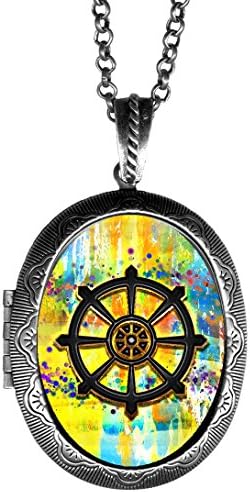 Dharmachakra Wheel of Dharma Buddhism Antique Silver Solid Perfume Locket Pendant