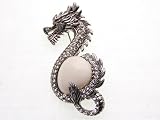 Jewelled Dragon Silver Antique Inspired Frosted Crystal Rhinestone Pin Brooch
