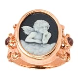 Tagliamonte - 14k Rose Gold Porcelain Venetian Glass Cameo, Mother-of-Pearl and Pink Tourmaline Ring, Size 7