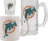 Miami Dolphins Glassware Set: 3D Logo Tankard, Coffee Mug, Shot Glass