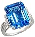14 Karat Weissgold Grosser Steinen Ring, mit 0.23 Karat Brilliantschliff Diamanten & 13.00 Karat 16x12mm Smaragdschliff Blau Topas Stein, (16mm) breit