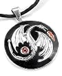 Sterling Silver and Garnet Yin-Yang Black Enamel Dragon Medallion Pendant Necklace