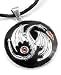 Sterling Silver and Garnet Yin-Yang Black Enamel Dragon Medallion Pendant Necklace