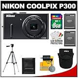Nikon Coolpix P300 12.2 MP Digital Camera (Black) with 8GB Card + (2) Batte ....