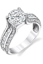 Sterling Silver and 2 Carat Round Brilliant Cut Cubic Zirconia Wedding Engagement Ring Band