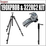 Bogen Manfrotto 190XPROB 3 Section Aluminum Pro Tripod & Bogen Manfrotto 322RC2 Horizontal Grip Action Ball Head with RC2 Rapid Connect Plate (3157N) + BONUS MACCABEE Monopod